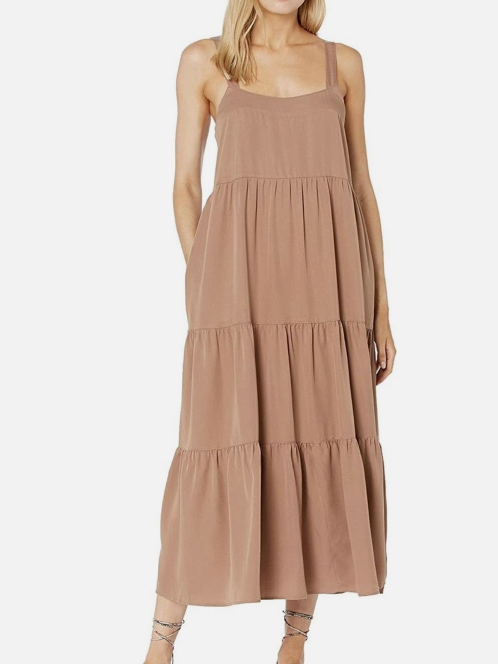 The Drop Women's Britt Tiered Maxi Dress in Mushroom Brown size small